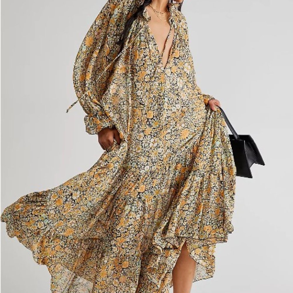 FREE PEOPLE feeling groovy maxi dress black combo